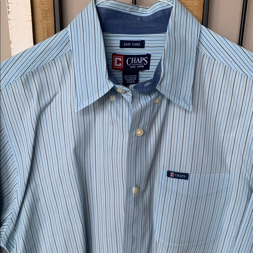 Chaps Blue Casual Button Down Shirt with Stripes